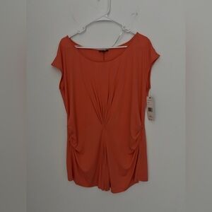 Lafayette 148 Womens Silk Blouse Top Sz 1X Ruched Twist Front Career Office